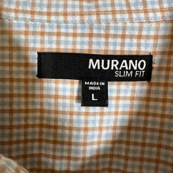 Murano Mens Shirt L Blue Plaid Short Sleeve Snap Button slim fit‎ Preppy College - Picture 5 of 7
